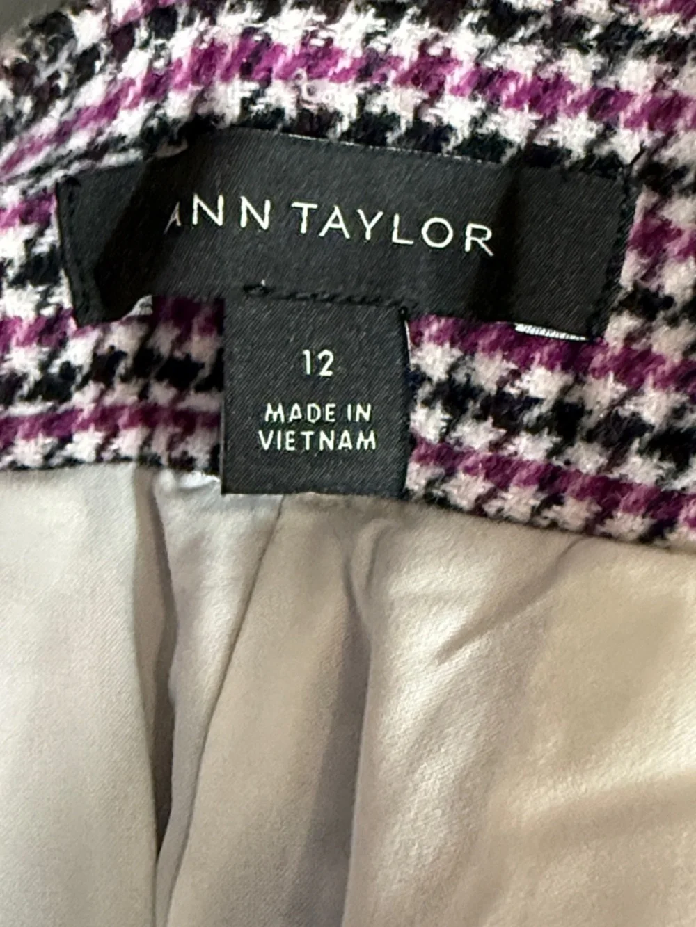 Ann Taylor Houndstooth Pants Size 12 purple Black High Rise Straight Leg Career